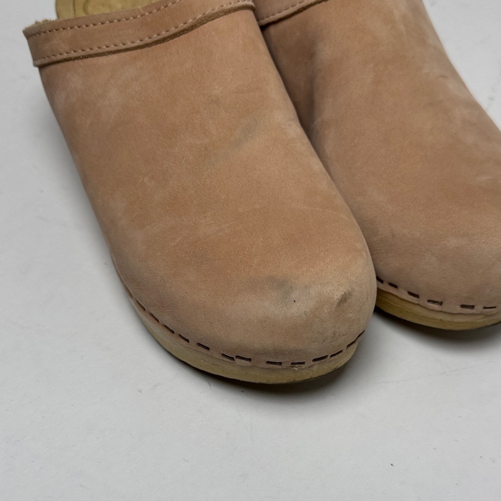 No. 6 Old School Clogs Neutral Tan Suede Mid Heel Wooden Minimal NYC Designer 41 - Picture 13 of 14